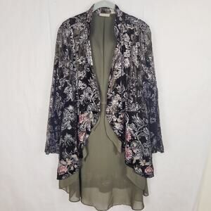 Vintage Chicos olive green burnt velvet floral jacket size 2/L Whimsigoth Regal